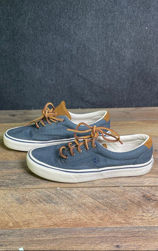 Polo Ralph Lauren Keaton-Pony Navy Herringbone Canvas Sneakers Men's Size 8.5