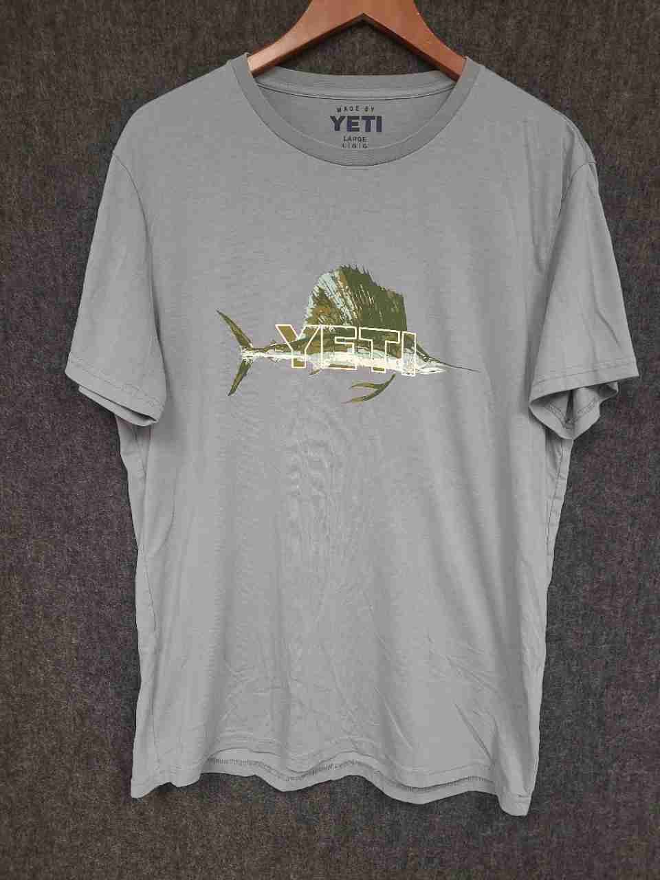 Yeti Men's Light Gray Marlin Graphic Fishing Short Sleeve T-Shirt Size L