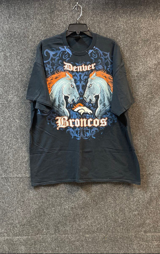 Denver Broncos NFL Team Apparel Stylized Horse Graphic T-Shirt Black Sz XXL