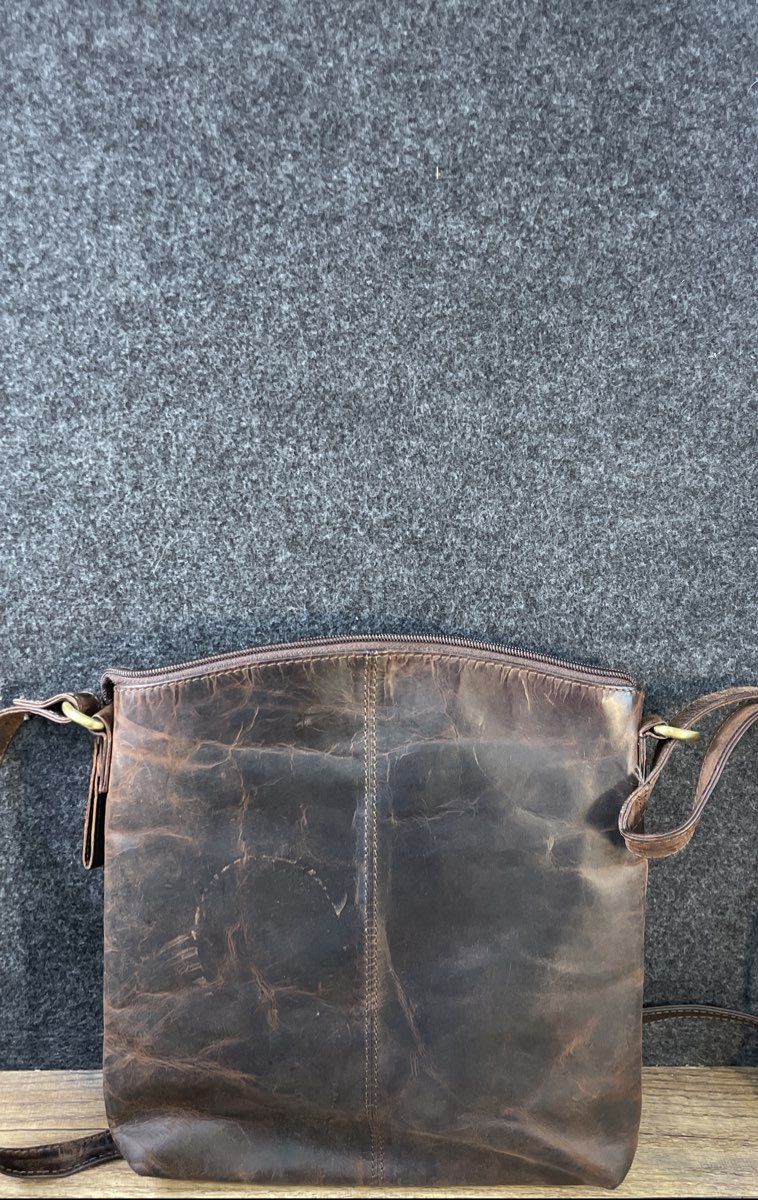 Vintage Brown Leather Tooled Floral Crossbody Bag Brass Hardware Bohemian