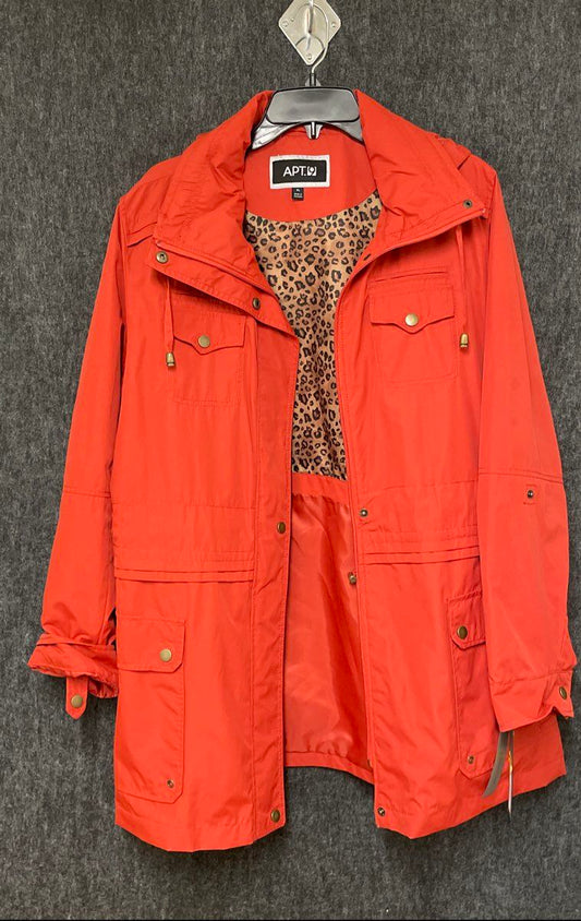 Apt. 9 Women's Burnt Orange Utility Jacket Leopard Print Lining Hooded Sz XL