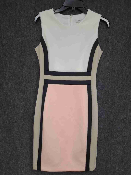 Calvin Klein Women's Colorblock Sleeveless Sheath Dress Pink White Black Sz 6
