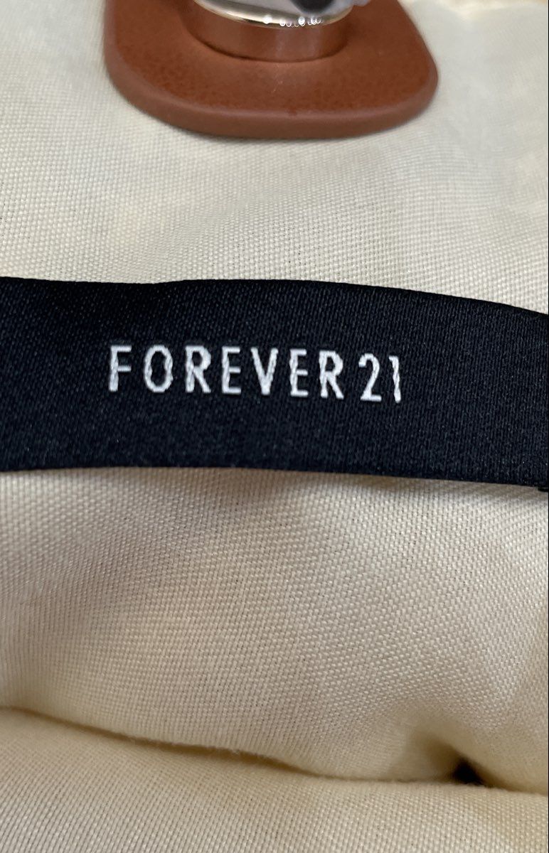 Forever 21 Cream Woven Wooden Top Handle Handbag Tote Bag
