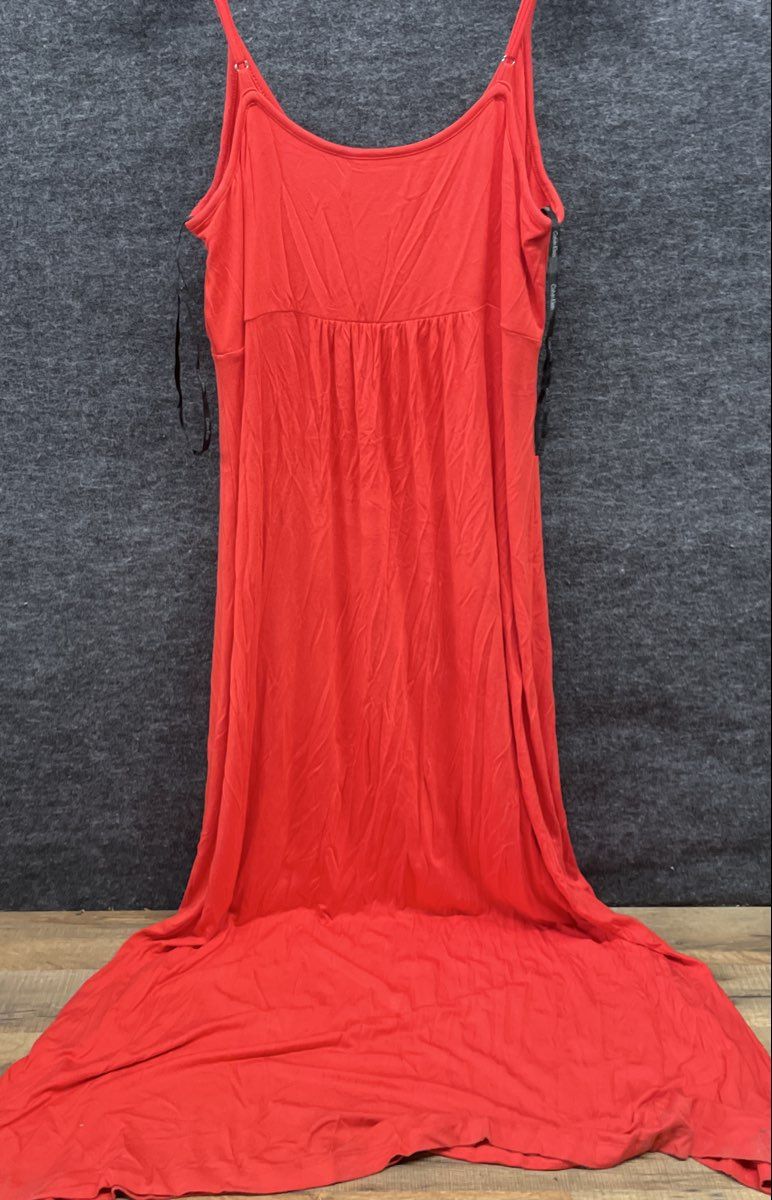 Calvin Klein Women's Red Sleeveless Empire Waist Pleated Maxi Dress Sz 12