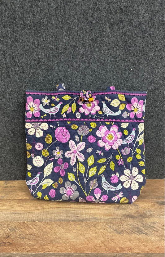 Vera Bradley Navy Blue Floral Bird Quilted Cotton Tote Bag Shoulder Purse