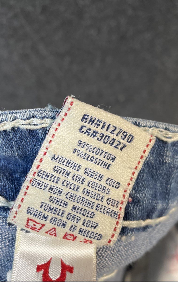 True Religion Women's Blue Billy Super T Jeans White Thick Stitch Sz 32
