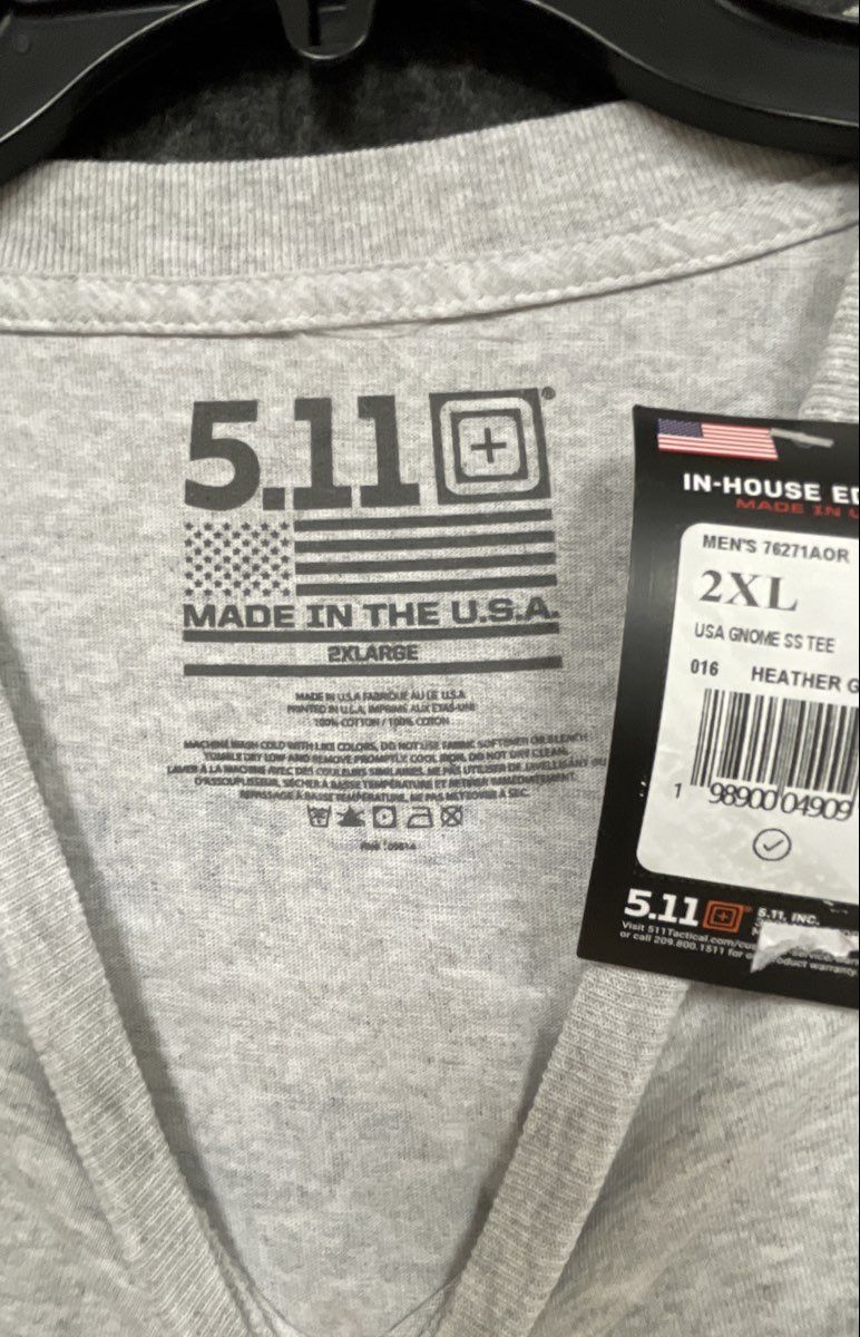 5.11 Tactical Men's USA Gnome Heather Gray T-Shirt Always Be Ready 2XL NWT