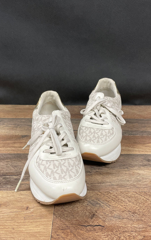 Michael Kors Monique MK Logo White Gold Platform Trainer Sneakers Size 9.5