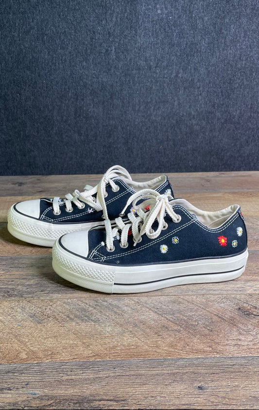Converse Chuck Taylor All Star Lift Low Floral Black Platform Sneakers Size 6