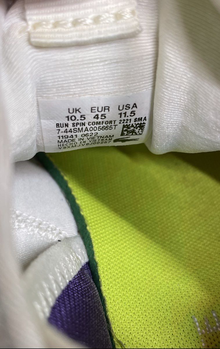 Lacoste Run Spin Comfort White Yellow Lifestyle Sneakers Men's Size 11.5