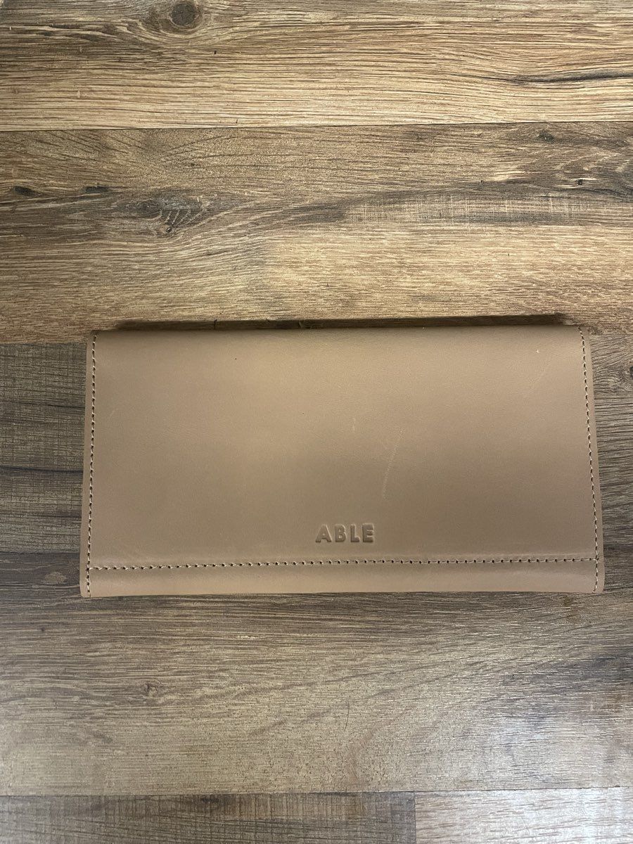 ABLE Tan Leather Debre Trifold Wallet Handmade in Ethiopia Monogram K