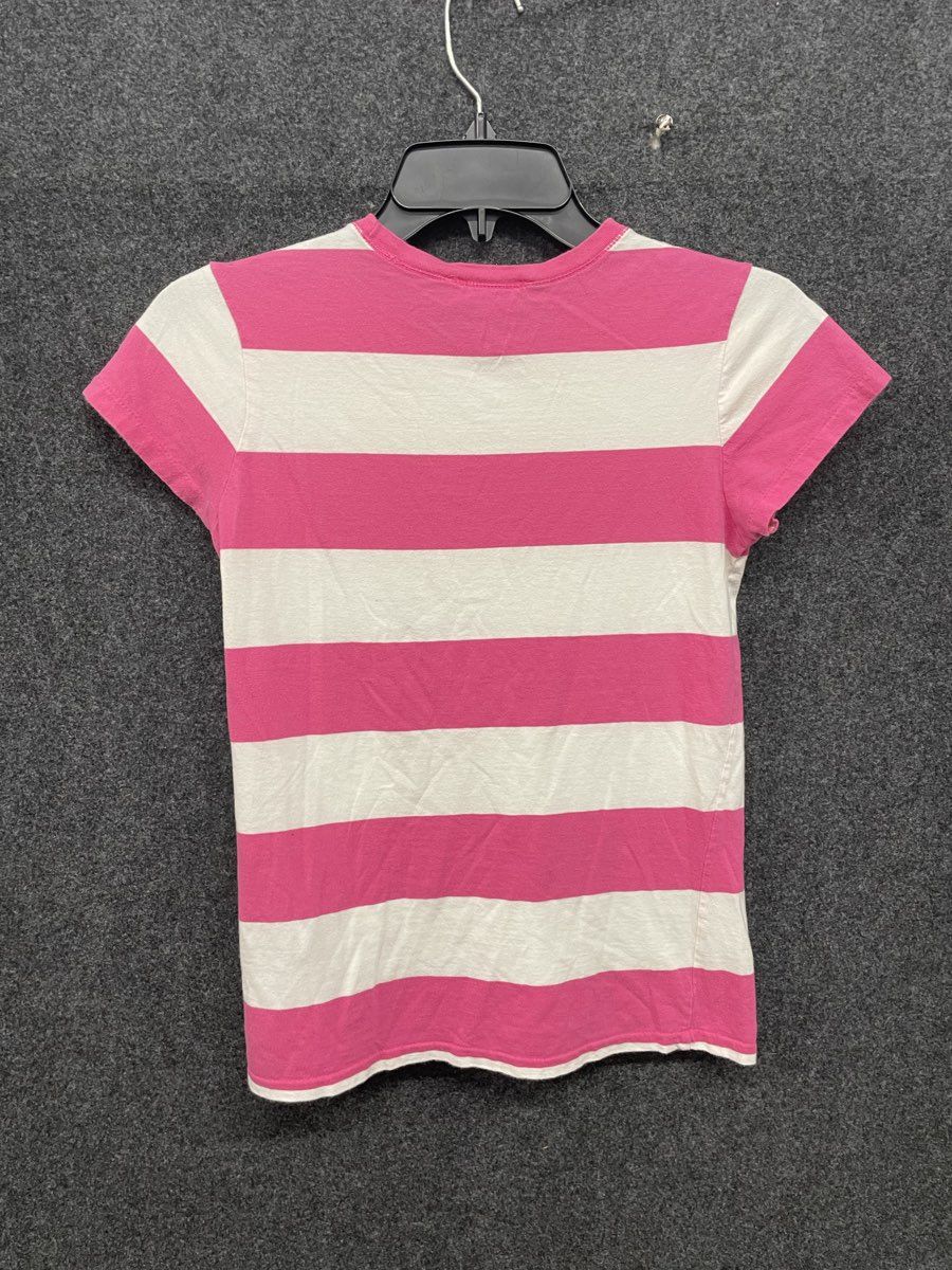 Ralph Lauren Sport Women's Pink White Striped Crew Neck Pony Logo T-Shirt Sz M