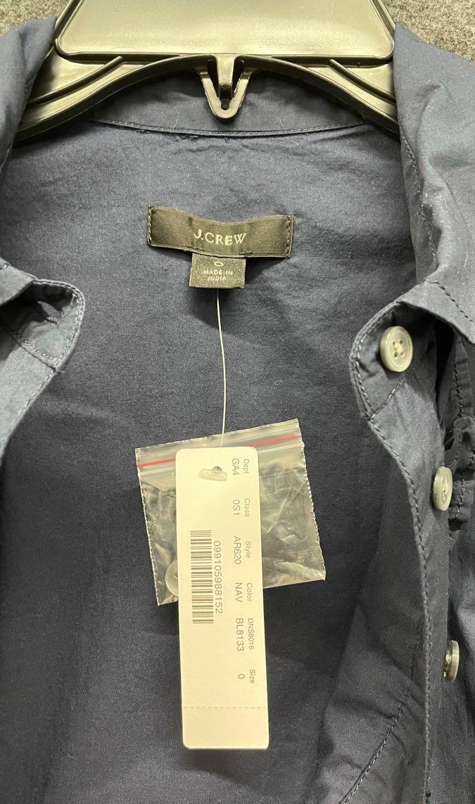 J. Crew NWT Women's Navy Blue Ruffle Front Shirtdress Size 0