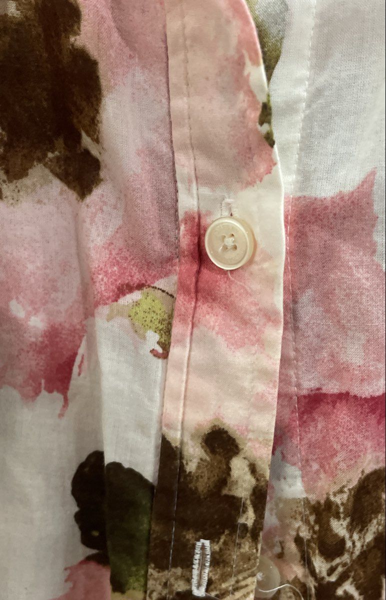 Jones New York Signature Woman Women's White Pink Floral Cotton Button Up Shirt