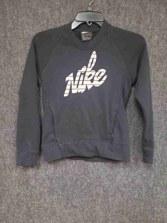 Nike Men's Black Sweatshirt Crewneck Stylized Graphic Logo Raglan Sleeves Sz M