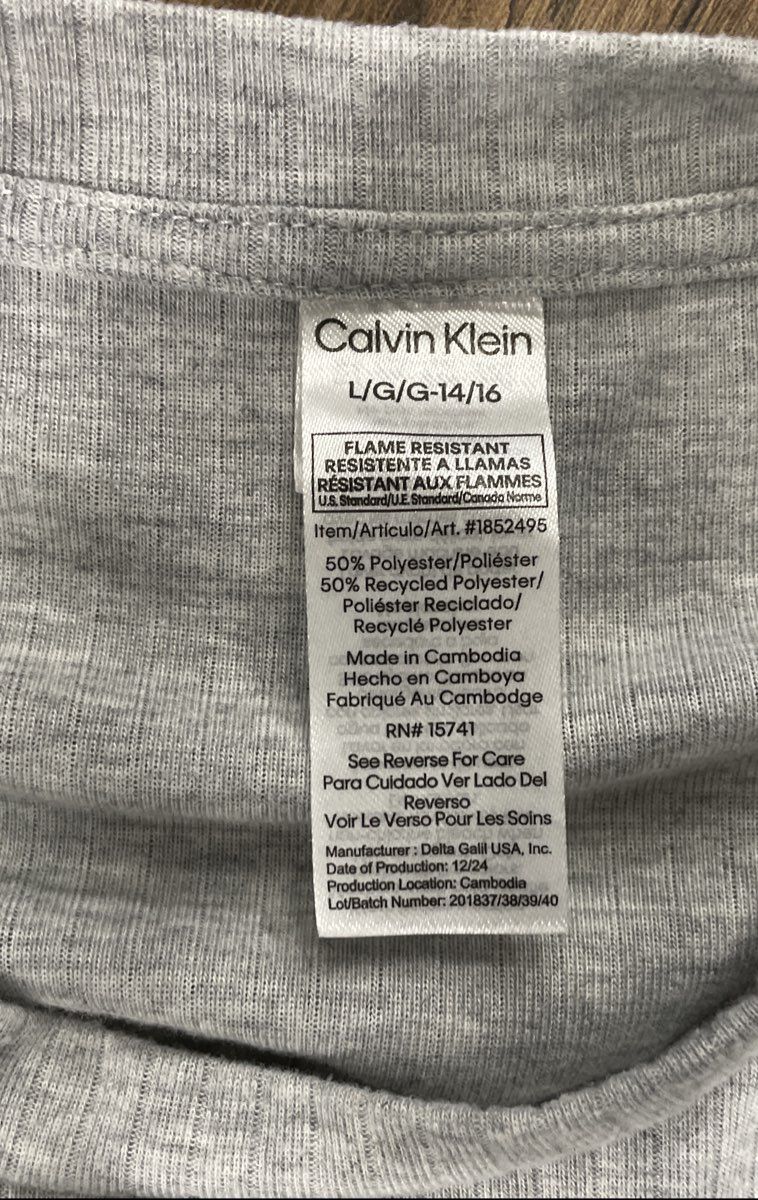 Calvin Klein Women's Heather Grey Ribbed Short Sleeve Crewneck Top Sz L 14/16