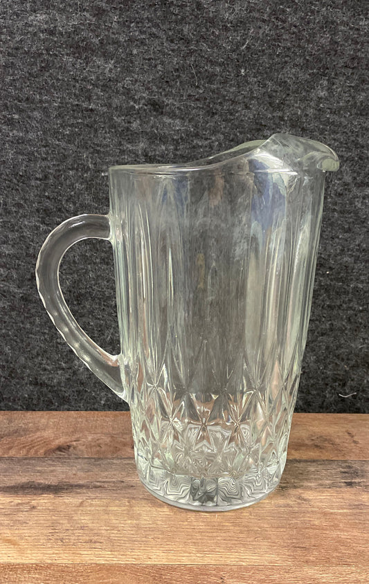 Vintage Anchor Hocking Crown Point Pinwheel Clear Glass Pitcher 9" Ice Lip