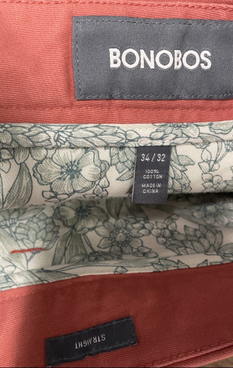 Bonobos Men's Pink Cotton Straight Leg Chino Pants Sz 34x32