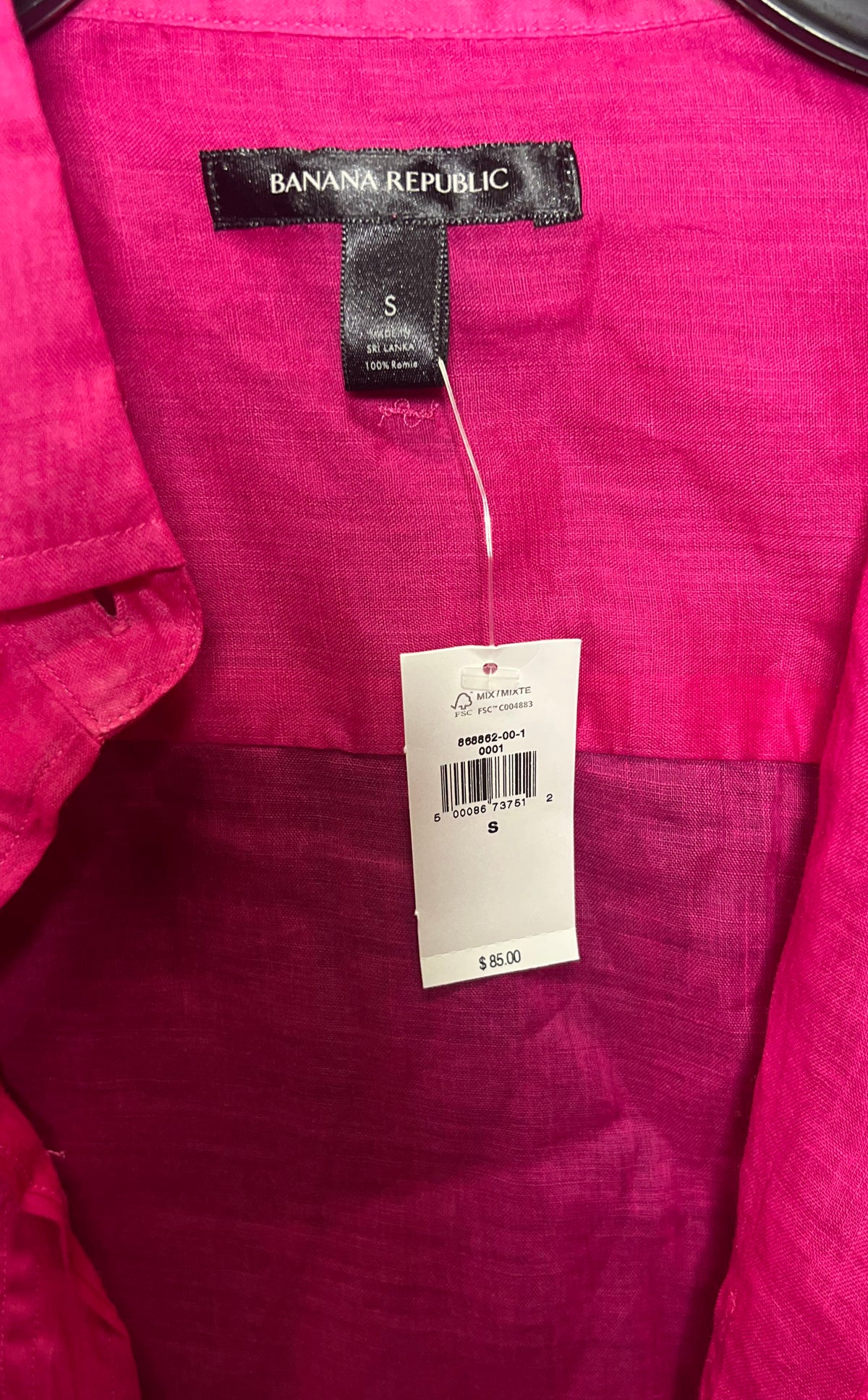 Banana Republic Women's Pink Ramie Long Sleeve Cropped Button Down Sz S NWT