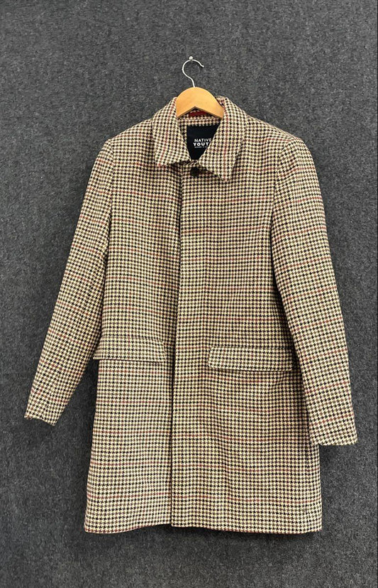 Native Youth Men's Houndstooth Blazer Style Overcoat Brown Tan Car Coat Sz S
