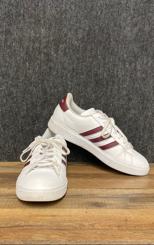 Adidas Grand Court 2.0 White Burgundy Lifestyle Sneakers Size 10.5
