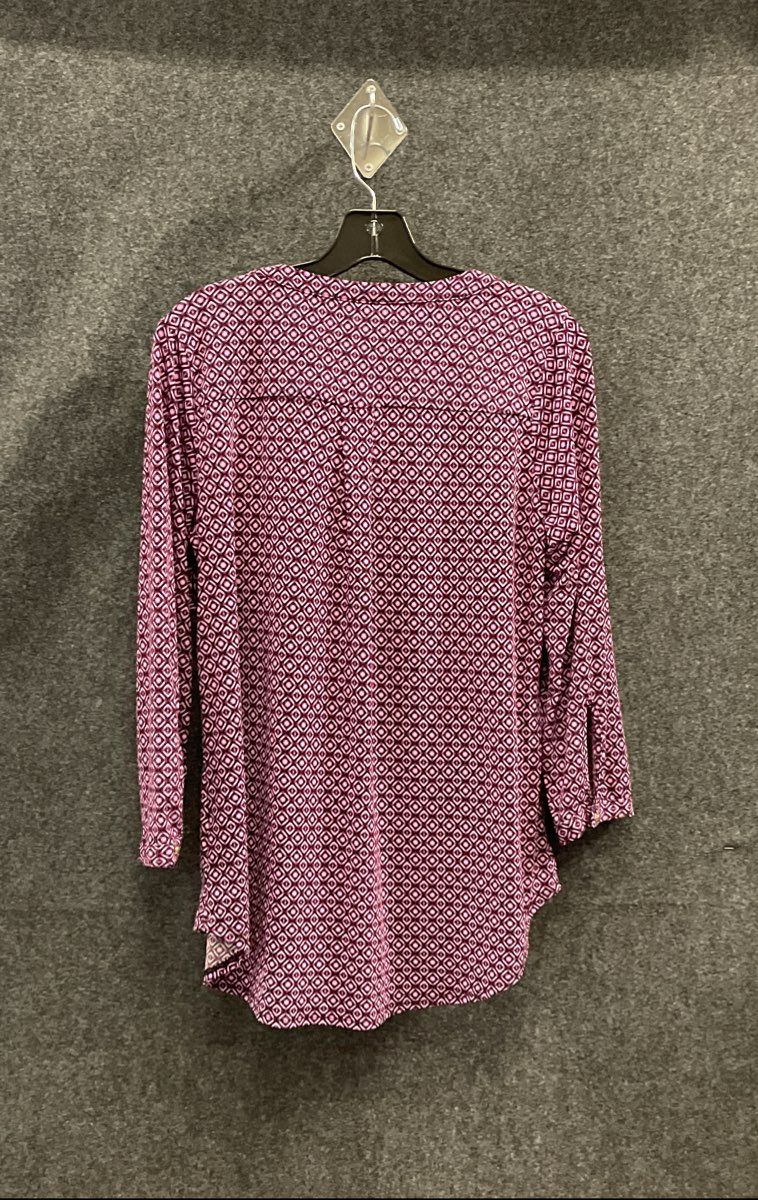 Dana Buchman Women's Purple Geometric Print 3/4 Sleeve Henley Tunic Sz M
