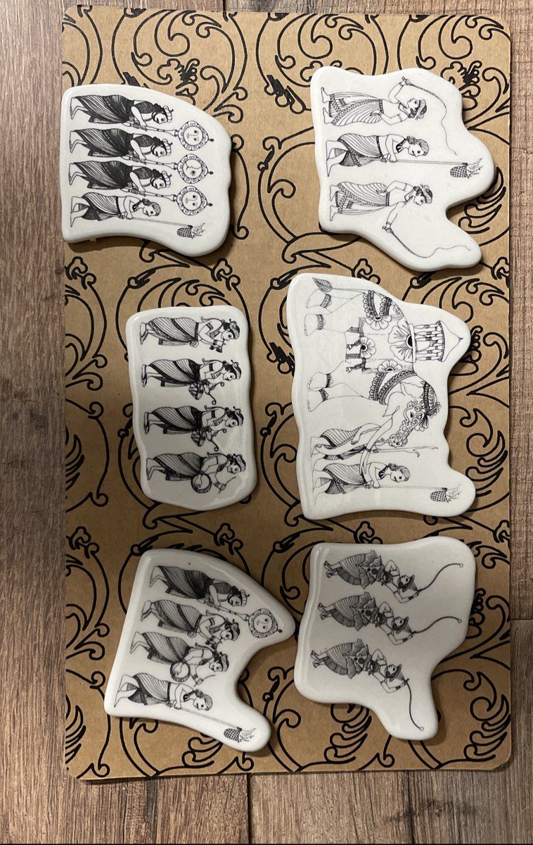 19pc Sri Lanka Kandy Perahera Festival Elephant Magnet Set Black & White