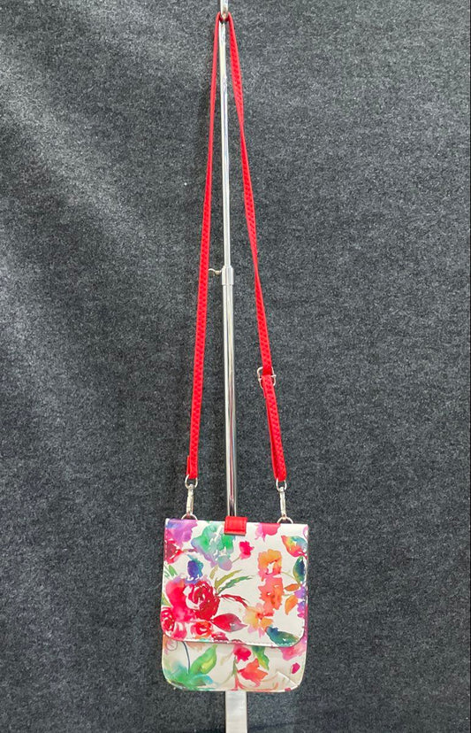 Carlos by Carlos Santana White Floral Leather Mini Crossbody Ring Handle Bag