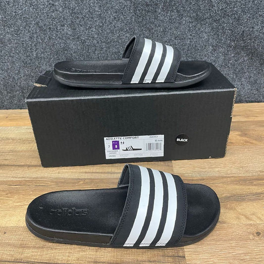 Adidas Adilette Comfort Slides Black White Sandals JS4313 Men's Size 8