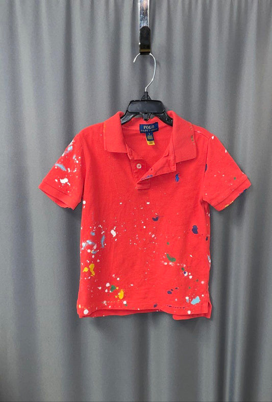 Polo Ralph Lauren Boys Polo Shirt Red Paint Splatter Short Sleeve Size 5