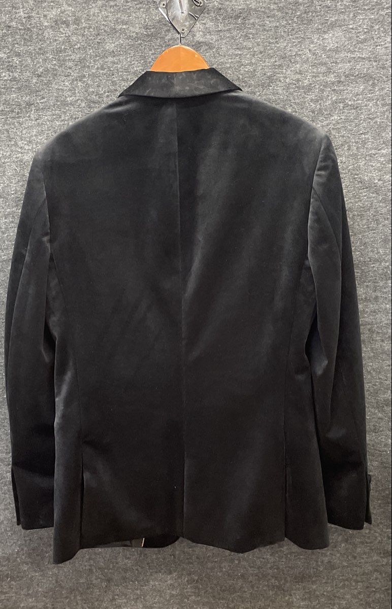 Linea Uomo Men's Black Suede Suit Jacket Shawl Lapel Paisley Sz 38R