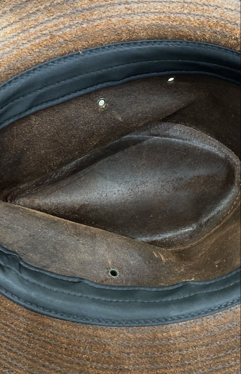Henschel Hat Co Men's Brown Leather Outback Western Cowboy Fedora Hat Sz S USA