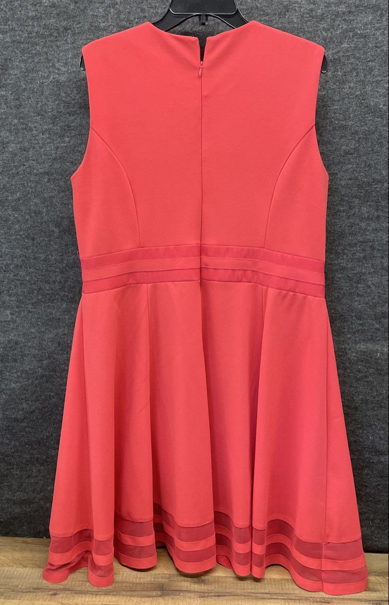 Calvin Klein Women's Pink Sleeveless Fit & Flare Dress Mesh Hem Sz 14