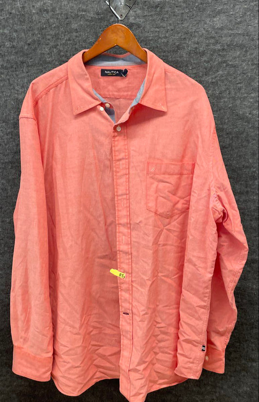 Nautica Men's Pink Long Sleeve Button Down Shirt 100% Cotton Textured Sz XXL