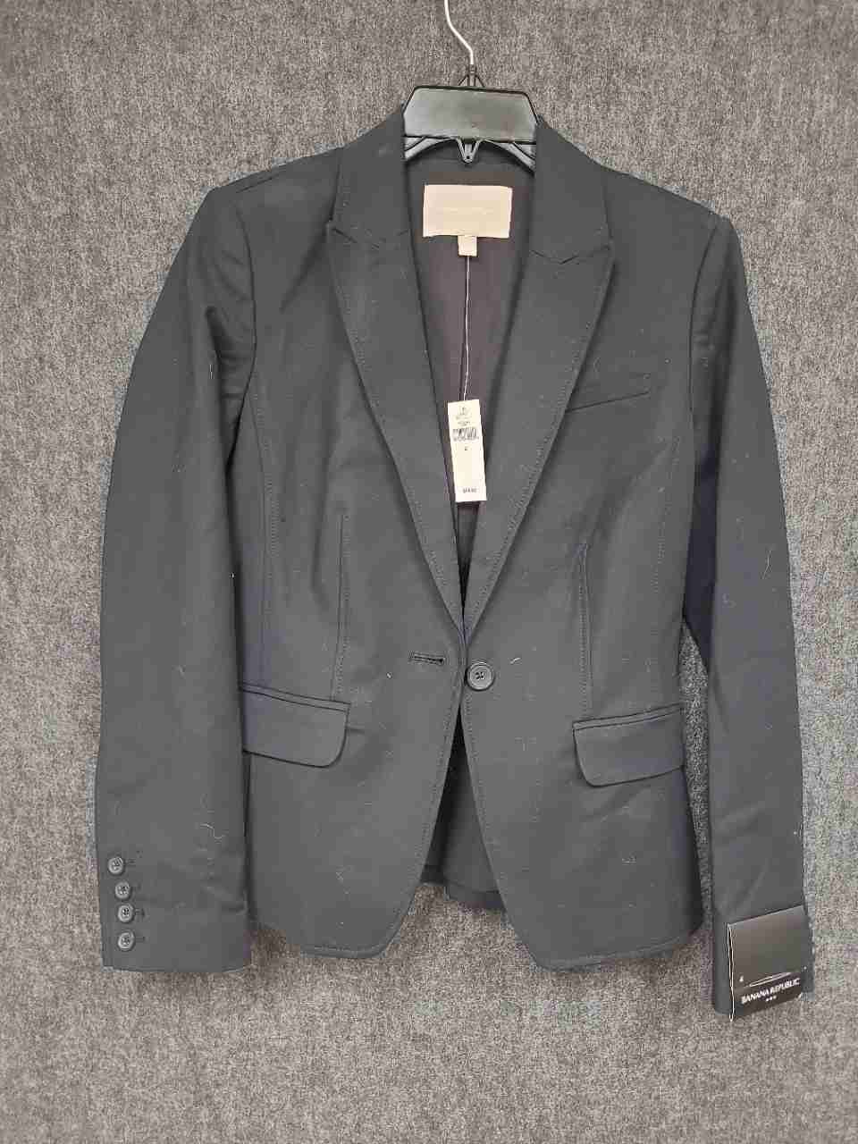 Banana Republic Women's Black Cotton Stretch Tailored Blazer Jacket NWT Size 4