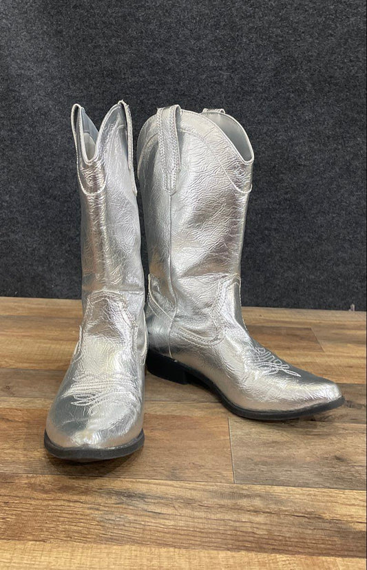 Arizona Jean Co Silver Metallic Western Cowboy Boots Women's Size 7.5