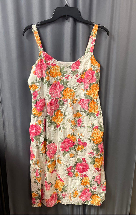 Cynthia Rowley Women's Floral Linen Dress Pockets Adjustable Straps Sz 8
