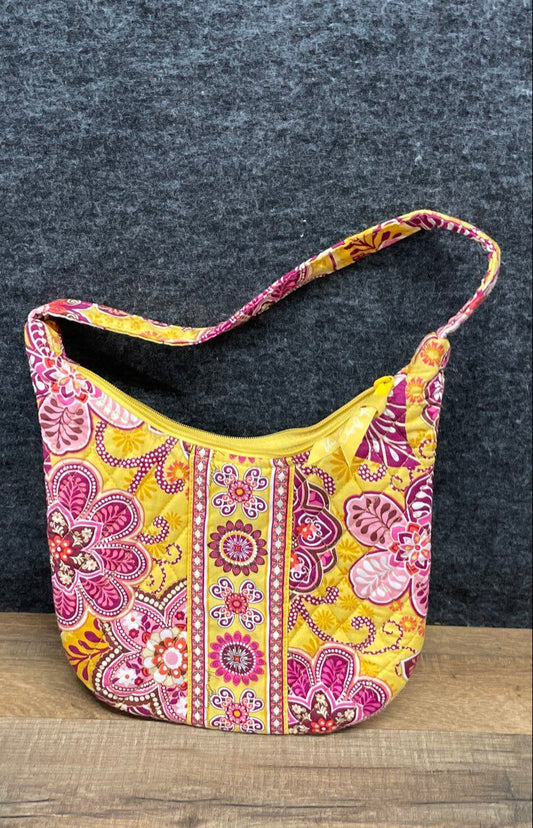 Vera Bradley Pink Yellow Floral Quilted Cotton Small Hobo Shoulder Bag