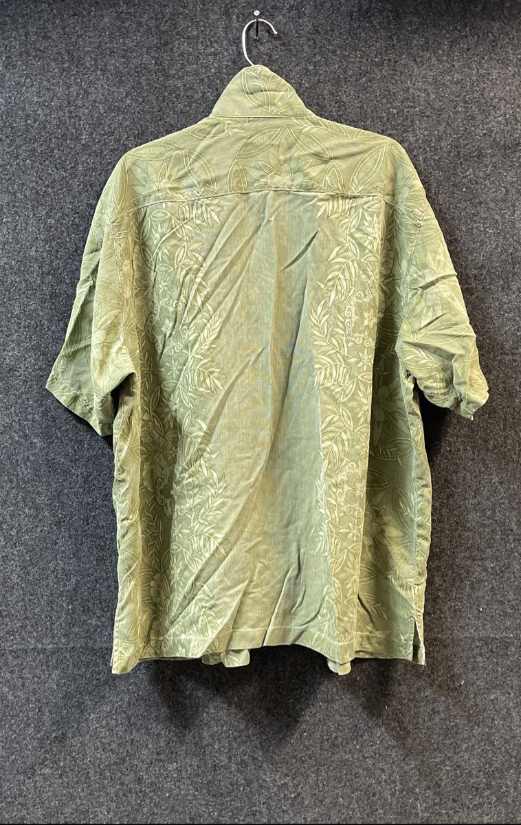 Tommy Bahama Men's Green 100% Silk Jacquard Floral Short Sleeve Shirt Sz XL