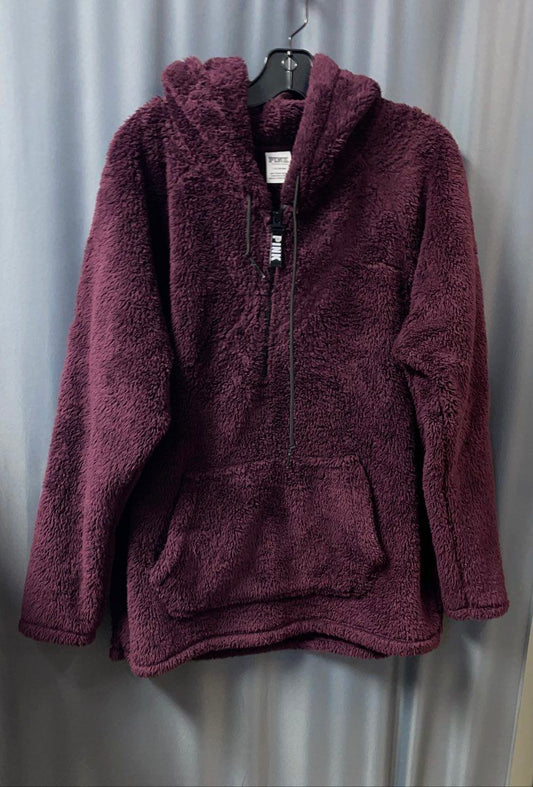 Victoria's Secret Pink Women's Burgundy Teddy Sherpa Quarter Zip Hoodie Sz L
