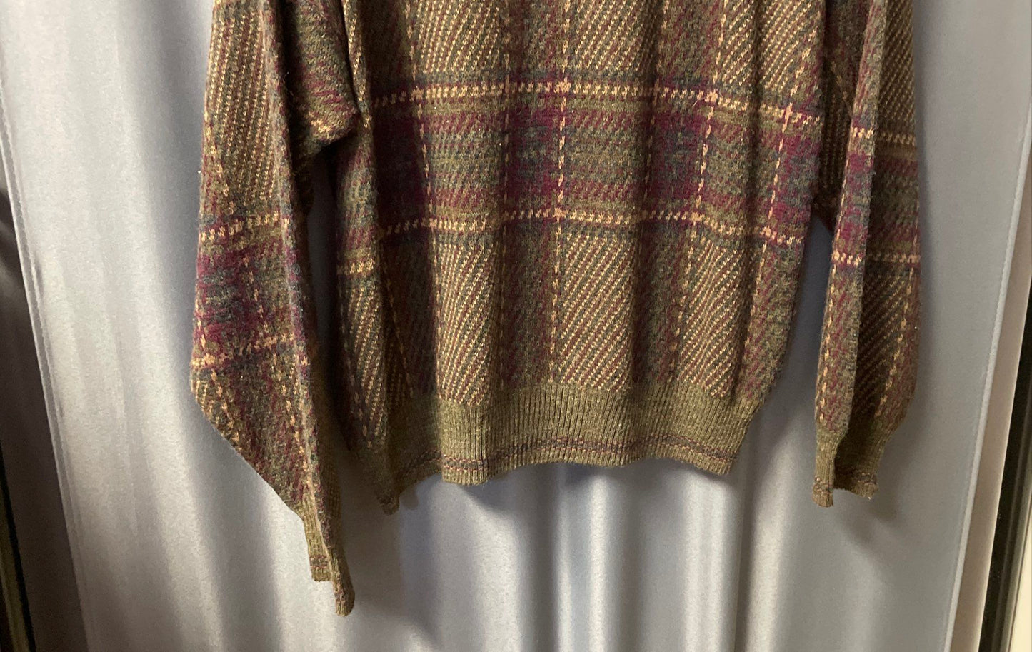 Vintage 90s John Ashford Men's Green Plaid Wool Blend Sweater Made Italy Sz L