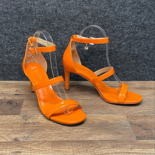 Michael Kors Orange Patent Strappy Stiletto Sandals Heels Size 7M