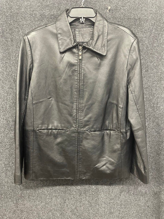 Kathy Ireland Women's Black Genuine Leather Zip Front Jacket Sz L
