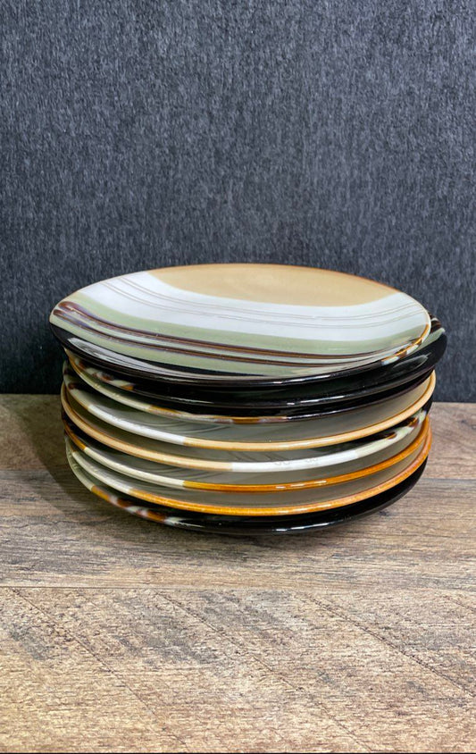 HomeTrends Jazz Salad Side Plates 8 Piece Set Stoneware Brown Black