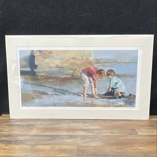 Elaine Hughes "Seaside Colors" Lithograph Print Children on Beach Signed 297/400