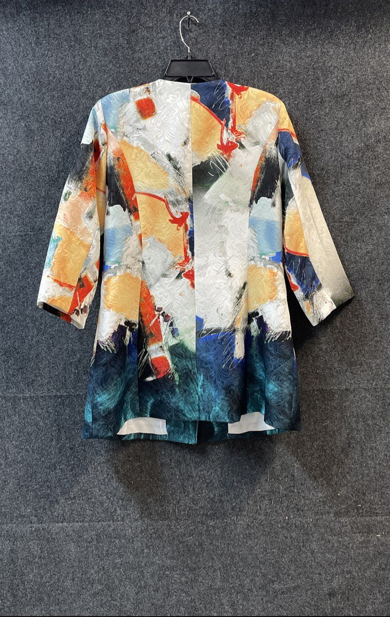 Luii Women's Abstract Collage Jacquard Jacket Topper Coat Multicolor Sz L NWT