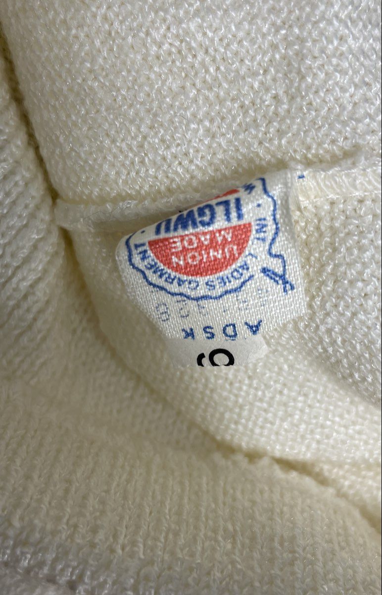Vintage 80s Women's Cream Knit Midi Skirt Made in USA ILGWU Union Sz 12