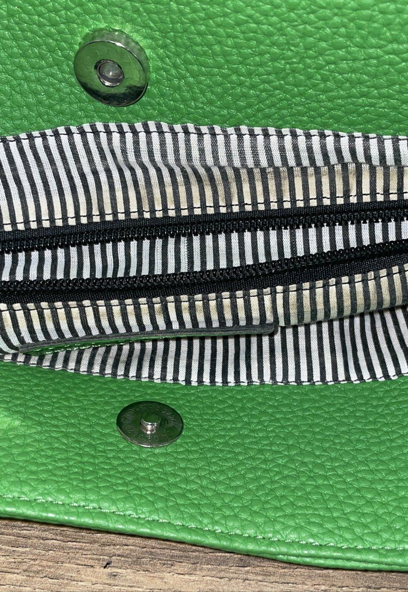 Louen Hide Green Pebbled Vegan Leather Tote Shoulder Bag Striped Lining