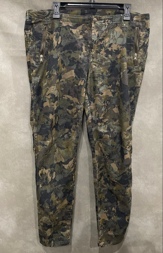 Miss Tina Women's Camo Green Camouflage Utility Pants Zipper Pockets Stretch