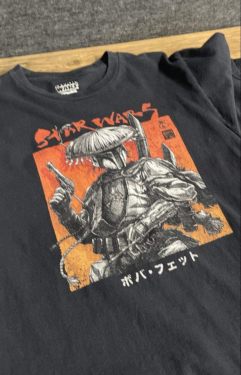 Star Wars Boba Fett Samurai Ronin Japanese Graphic T-Shirt Black Sz M